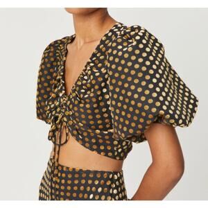 Rhode Resort Lana Top Size 0 XS NWT Dot Jacquard Print Puff Sleeves Tie Keyhole